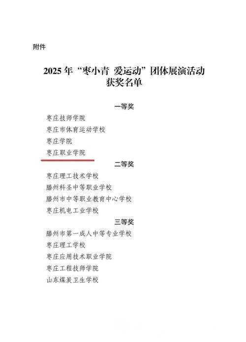 枣庄职业学院荣获“枣小青 爱运动”全市团体展演活动一等奖 枣庄职业学院荣获“枣小青 爱运动”全市团体展演活动一等奖